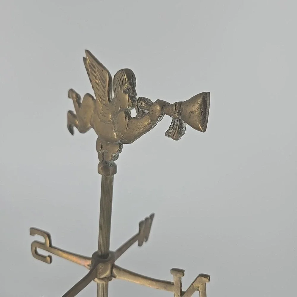 Vintage Brass Angel Gabriel‎ 16 Inch Desktop Weathervane Trumpeting Cherub Decor